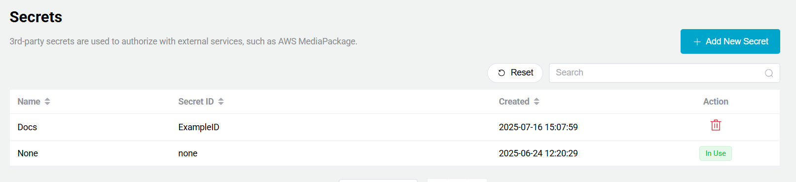 Secrets Tab